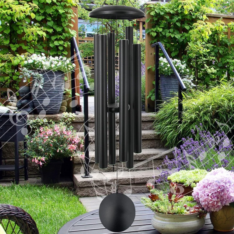 Wind Chime Tubular - 2026 Vintage Large Black Metal 6-Tube